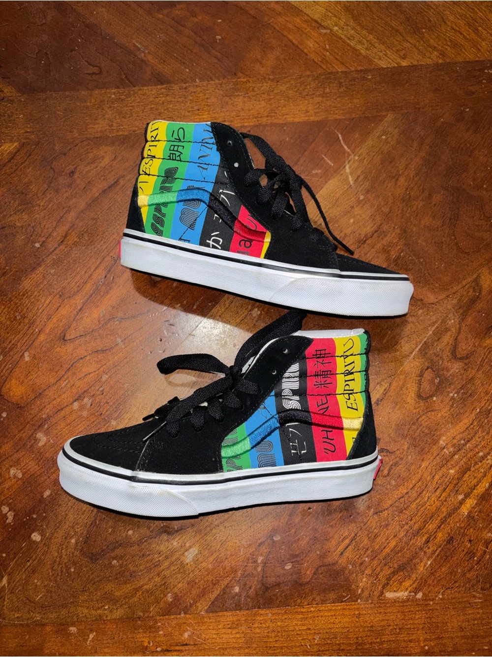 Vans Kids High-Top Sneakers Black with Rainbow Stripe Panels